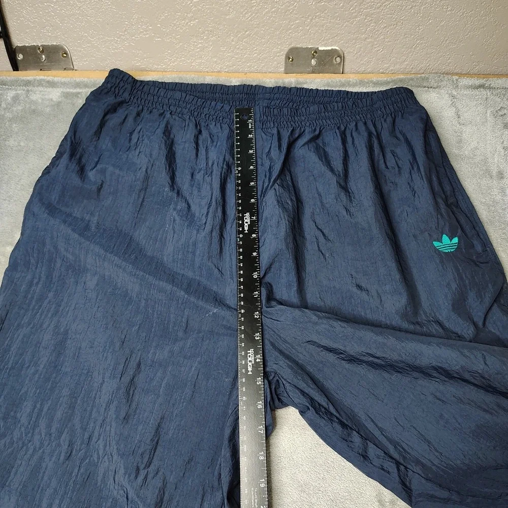 Adidas Originals Track Pants Mens XL Navy Blue Solid‎ Vintage Crinkle Nylon Zip